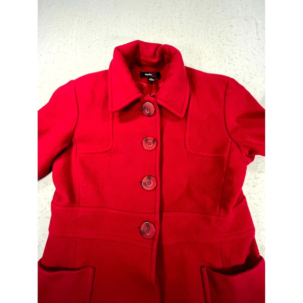 Studio Y Long Overcoat Womens Large Red Wool Blend Button Front Winter Jacket - Picture 6 of 10